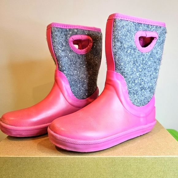 UGG Kex Sparkle Pink Rain/snow Boots Wool Lined-waterproof little girl's Sz J13 - Picture 1 of 9